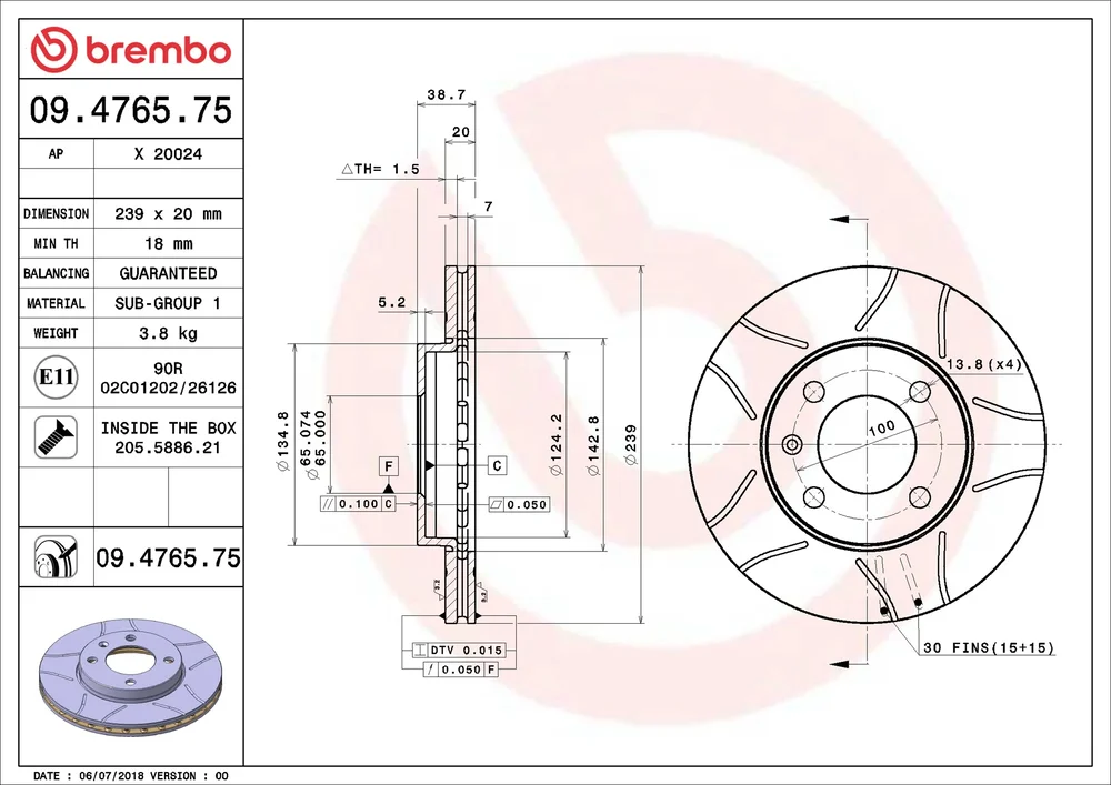 Brzdový kotouč BREMBO 09.4765.75