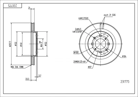 BRZ.KOTOUČ /P/ HONDA JAZZ 1.2I,1.4I -08 HART 231775 BRZ.KOTOUČ /P/ HONDA JAZZ 1.2I,1.4I -08 HART 231775