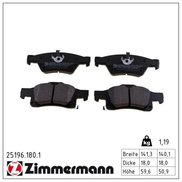 Sada brzdových destiček, kotoučová brzda ZIMMERMANN 25196.180.1