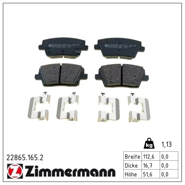Sada brzdových destiček, kotoučová brzda ZIMMERMANN 22865.165.2