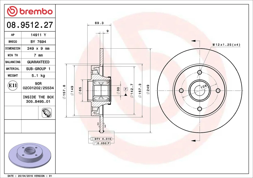 Brzdový kotouč BREMBO 08.9512.27