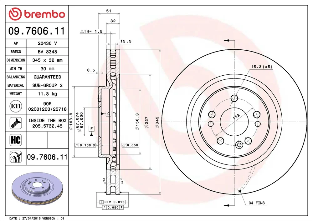 Brzdový kotouč BREMBO 09.7606.11