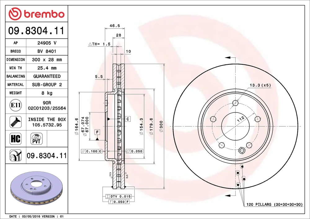 Brzdový kotouč BREMBO 09.8304.11