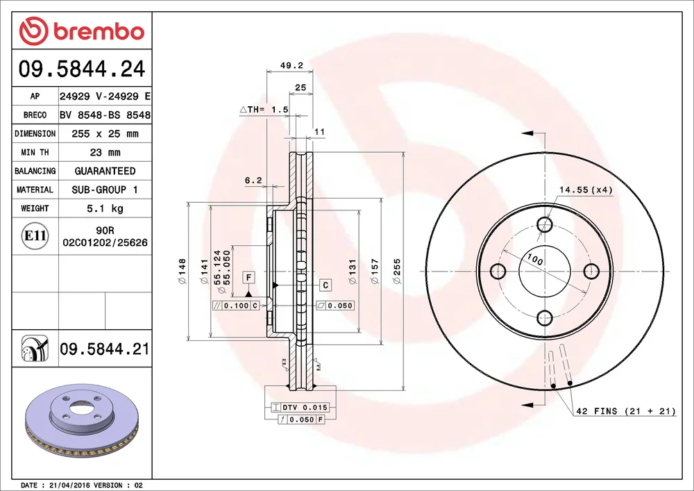 Brzdový kotouč BREMBO 09.5844.21