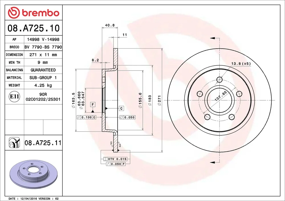 Brzdový kotouč BREMBO 08.A725.10