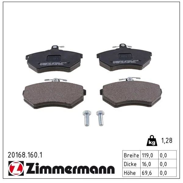 Sada brzdových destiček, kotoučová brzda ZIMMERMANN 20168.160.1