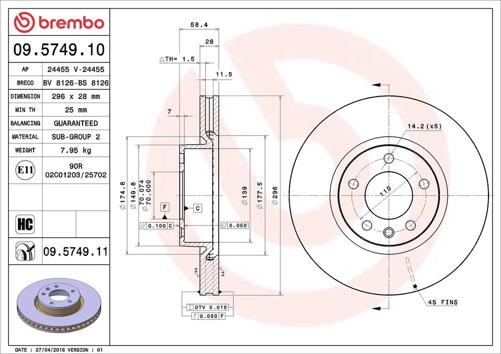 Brzdový kotouč BREMBO 09.5749.11
