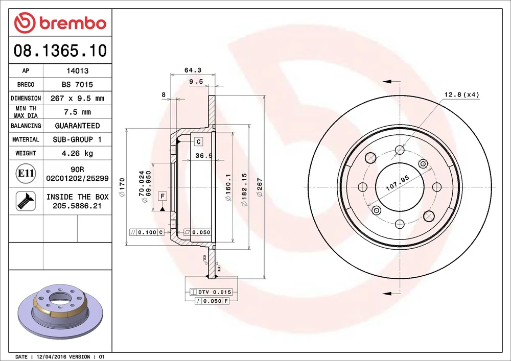 Brzdový kotouč BREMBO 08.1365.10