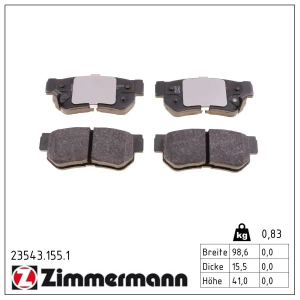 Sada brzdových destiček, kotoučová brzda ZIMMERMANN 23543.155.1