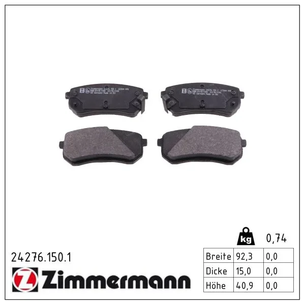 Sada brzdových destiček, kotoučová brzda ZIMMERMANN 24276.150.1