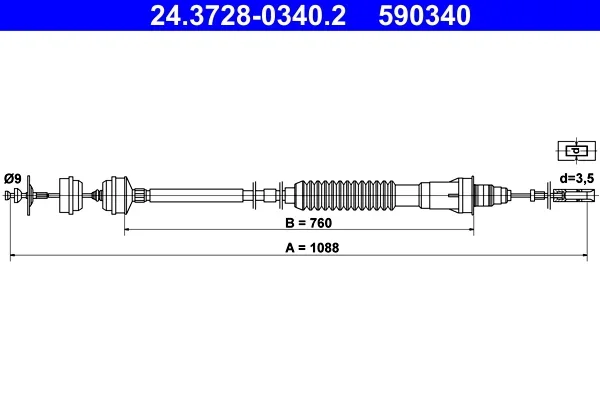 Tazne lanko, ovladani spojky ATE 24.3728-0340.2 Tazne lanko, ovladani spojky ATE 24.3728-0340.2