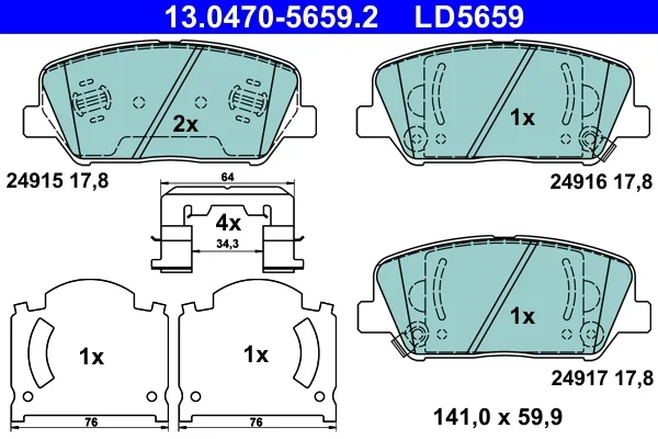 Sada brzdových destiček, kotoučová brzda ATE 13.0470-5659.2