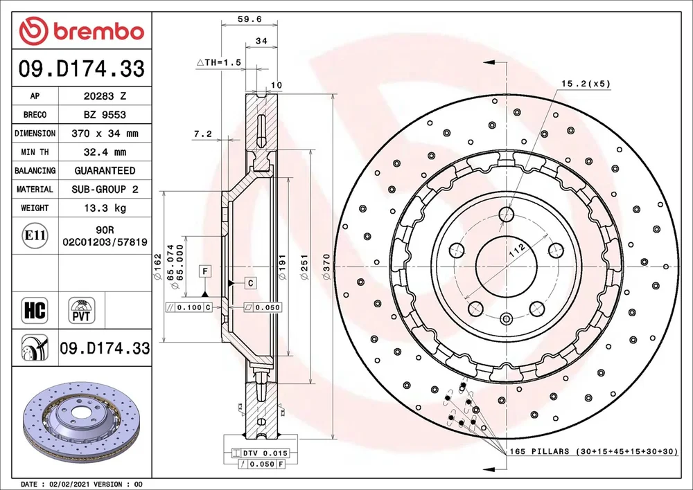 Brzdový kotouč BREMBO 09.D174.33