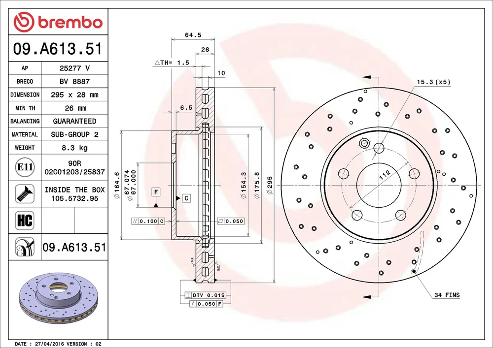 Brzdový kotouč BREMBO 09.A613.51