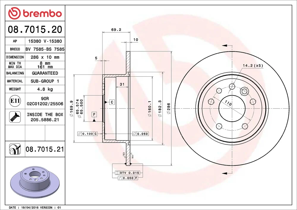 Brzdový kotouč BREMBO 08.7015.21