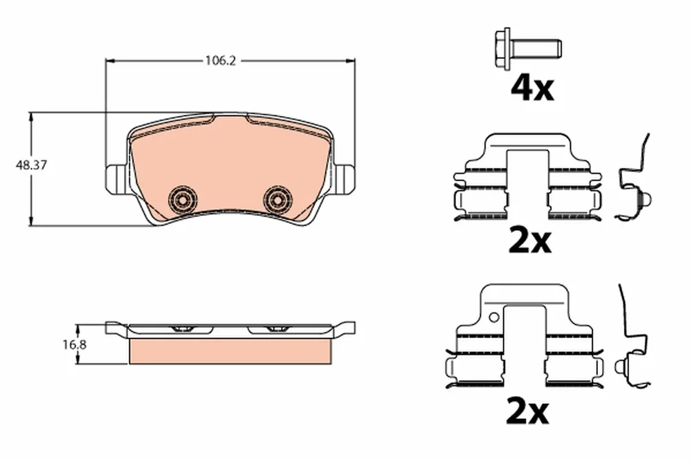 Sada brzdových destiček, kotoučová brzda TRW GDB2125 – OE 31317483