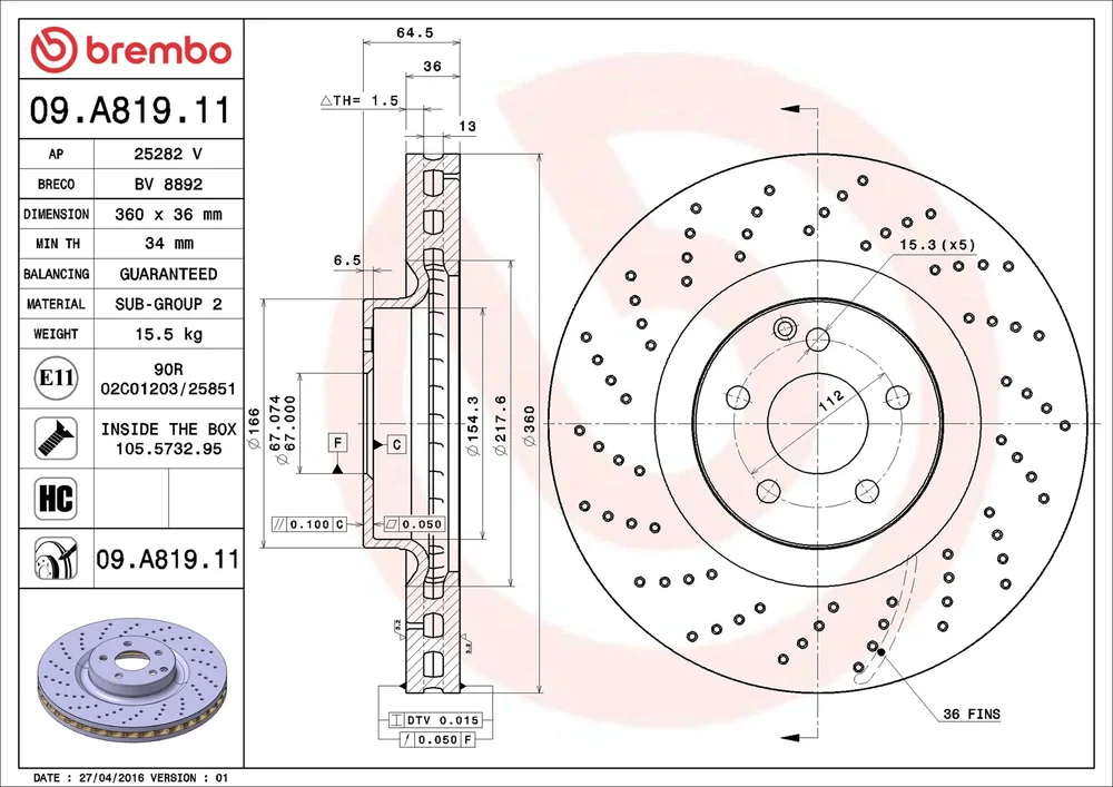 Brzdový kotouč BREMBO 09.A819.11