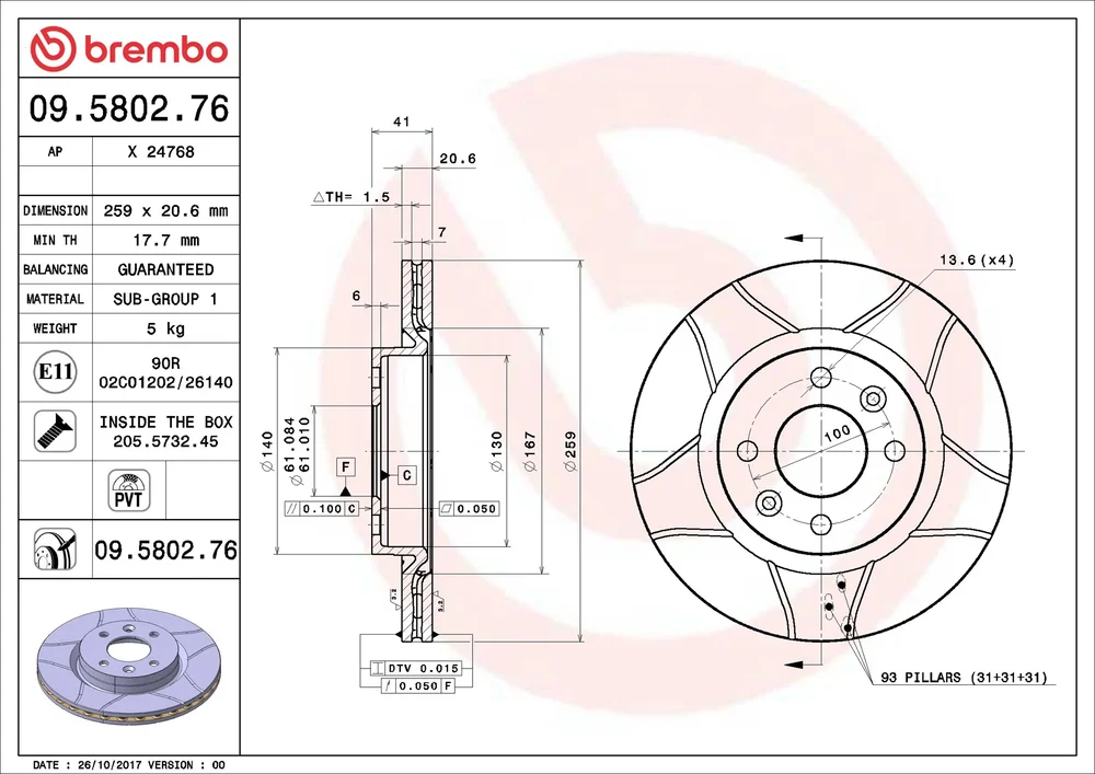 Brzdový kotouč BREMBO 09.5802.76