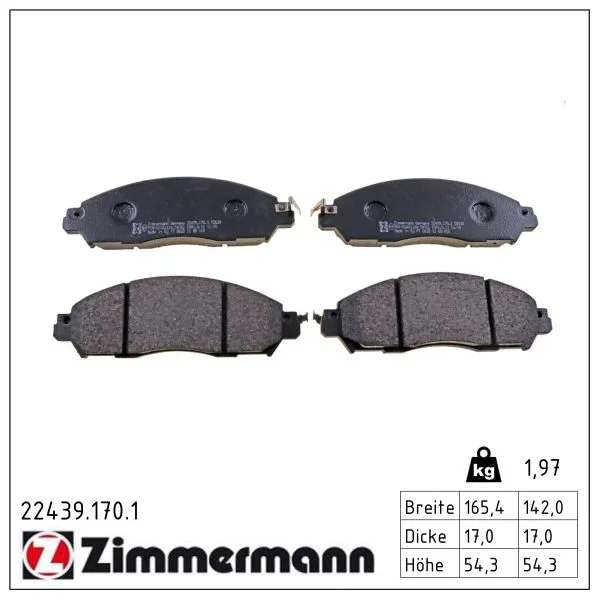 Sada brzdových destiček, kotoučová brzda ZIMMERMANN 22439.170.1