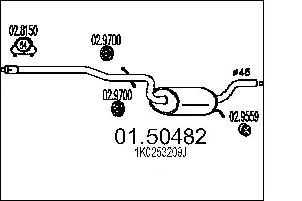 Stredni tlumic vyfuku MTS 01.50482 – OE 1K0253209J Stredni tlumic vyfuku MTS 01.50482 – OE 1K0253209J