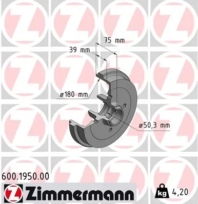 Brzdový buben ZIMMERMANN 600.1950.00