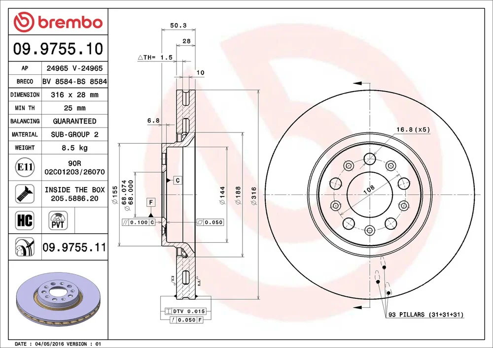 Brzdový kotouč BREMBO 09.9755.11