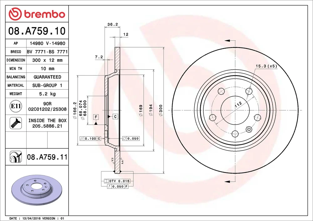 Brzdový kotouč BREMBO 08.A759.11