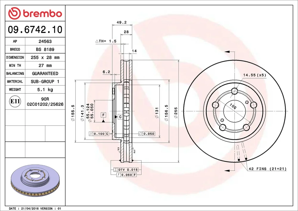 Brzdový kotouč BREMBO 09.6742.10 – OE 4351205010