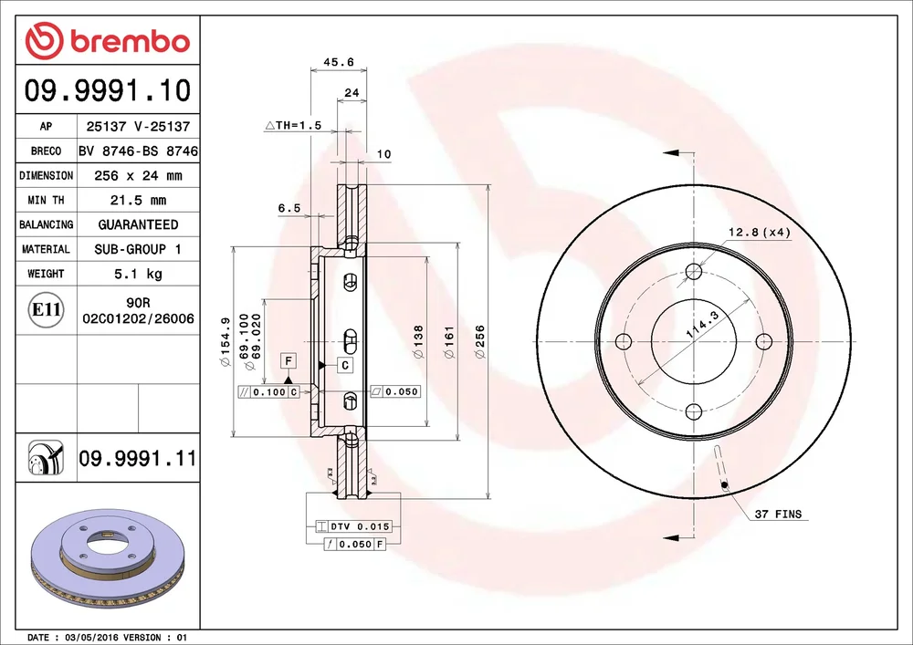 Brzdový kotouč BREMBO 09.9991.11