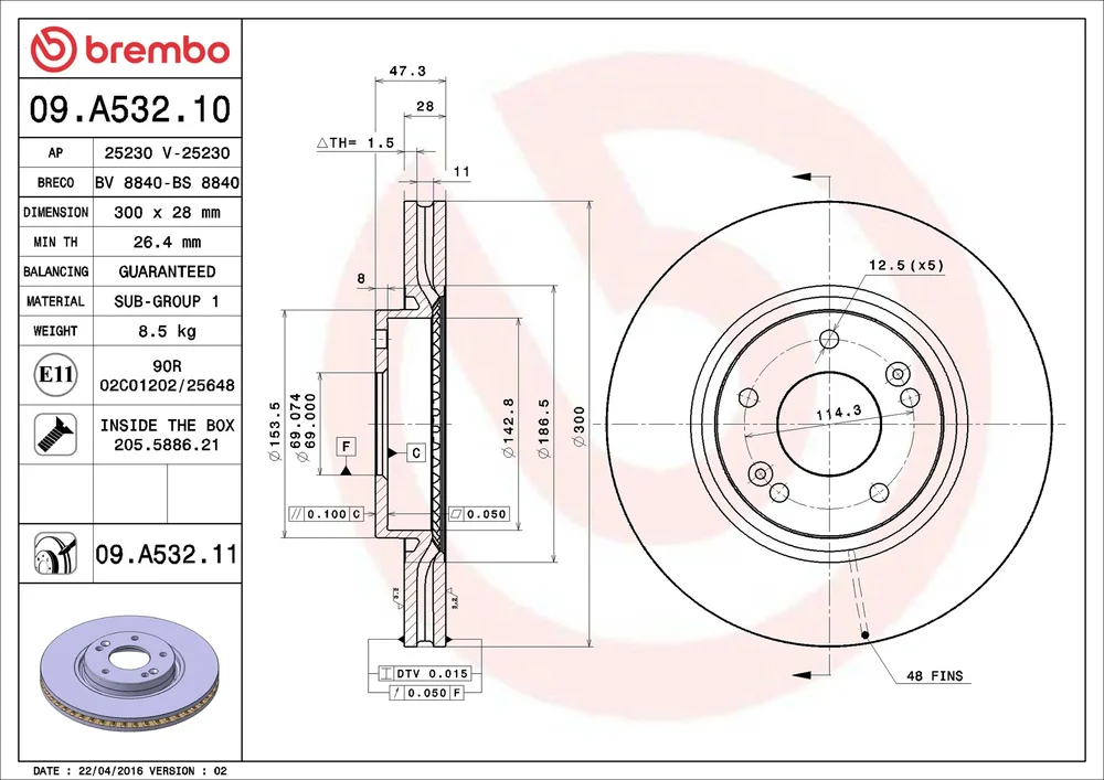 Brzdový kotouč BREMBO 09.A532.11