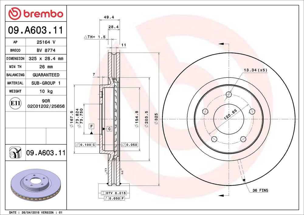 Brzdový kotouč BREMBO 09.A603.11