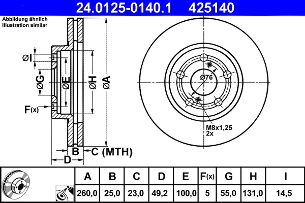 Brzdový kotouč ATE 24.0125-0140.1 – OE 43512-05030