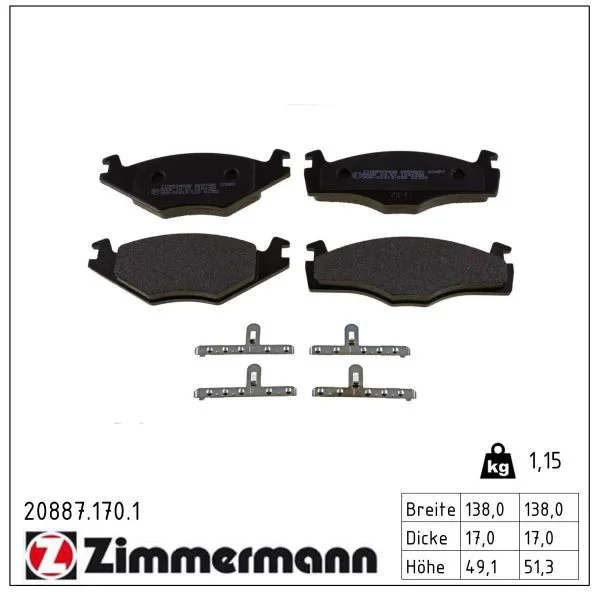 Sada brzdových destiček, kotoučová brzda ZIMMERMANN 20887.170.1