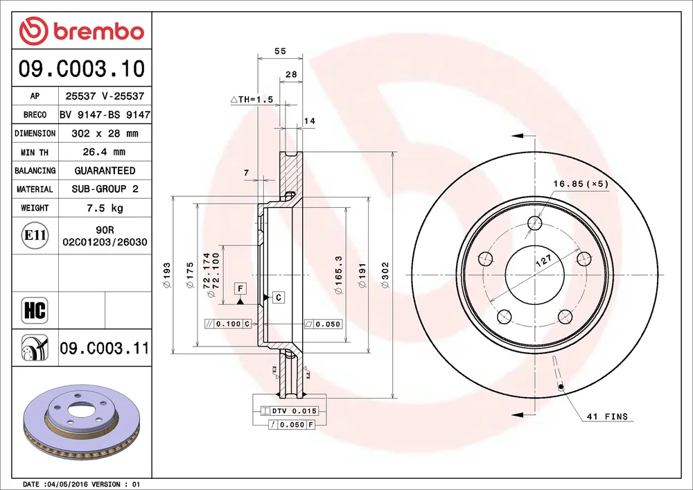 Brzdový kotouč BREMBO 09.C003.11