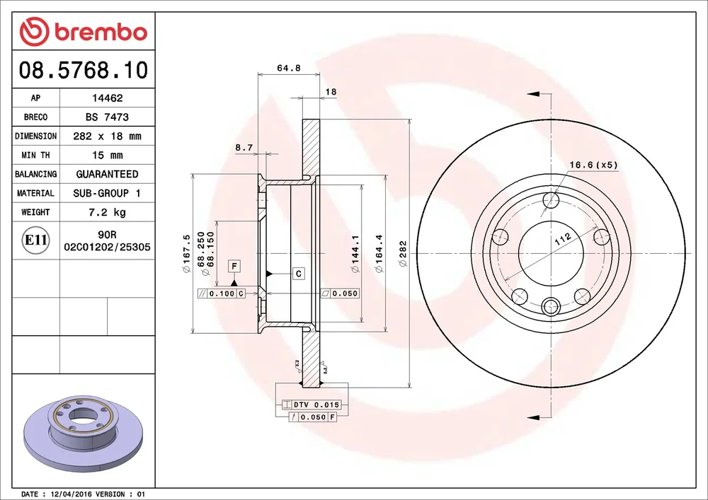 Brzdový kotouč BREMBO 08.5768.10