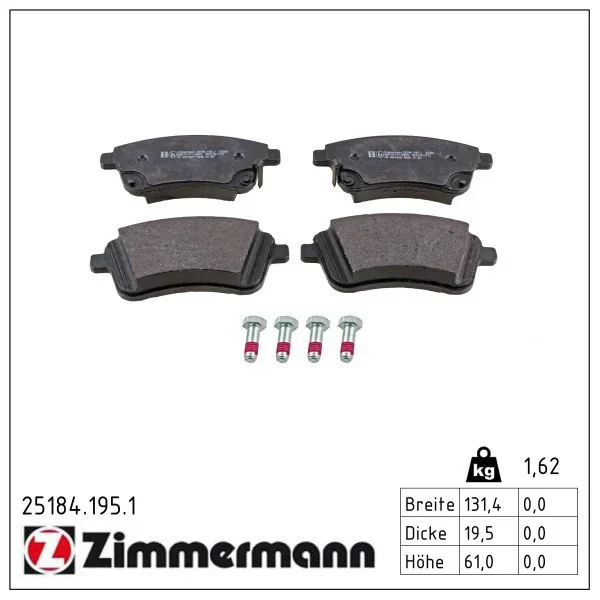 Sada brzdových destiček, kotoučová brzda ZIMMERMANN 25184.195.1