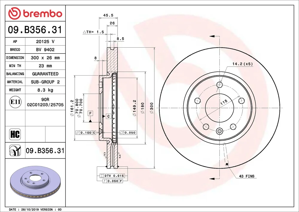 Brzdový kotouč BREMBO 09.B356.31
