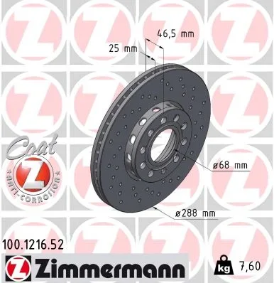 Brzdový kotouč ZIMMERMANN 100.1216.52
