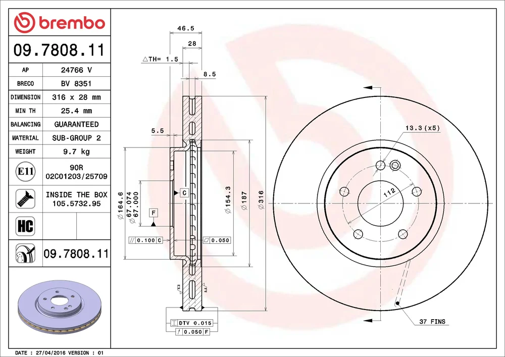 Brzdový kotouč BREMBO 09.7808.11