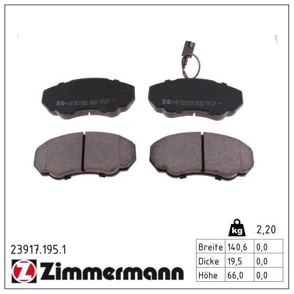 Sada brzdových destiček, kotoučová brzda ZIMMERMANN 23917.195.1