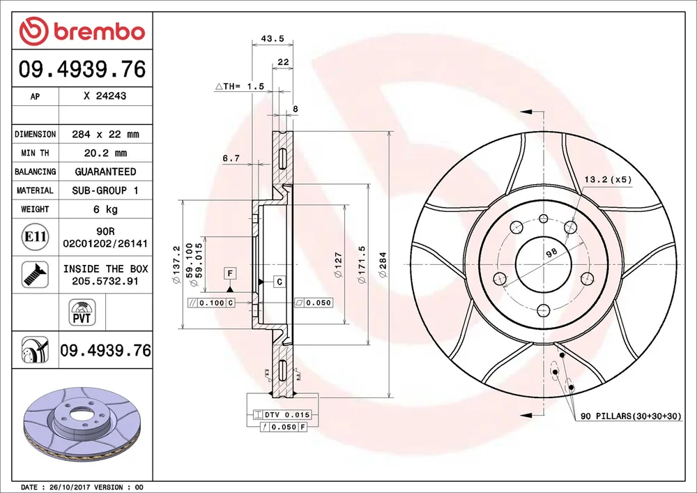 Brzdový kotouč BREMBO 09.4939.76