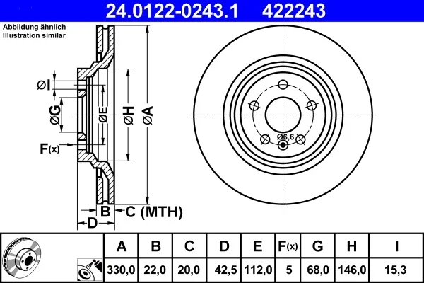 Brzdový kotouč ATE 24.0122-0243.1 – OE 4F0615601B