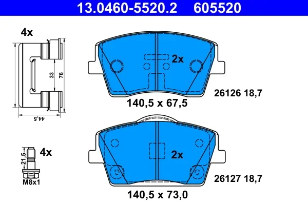 Sada brzdových destiček, kotoučová brzda ATE 13.0460-5520.2