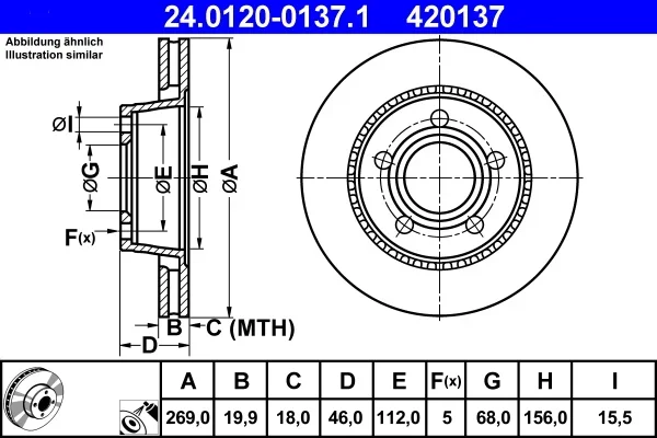 Brzdový kotouč ATE 24.0120-0137.1 – OE 447615601A