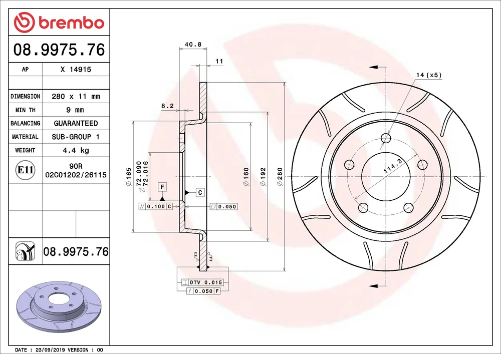 Brzdový kotouč BREMBO 08.9975.76
