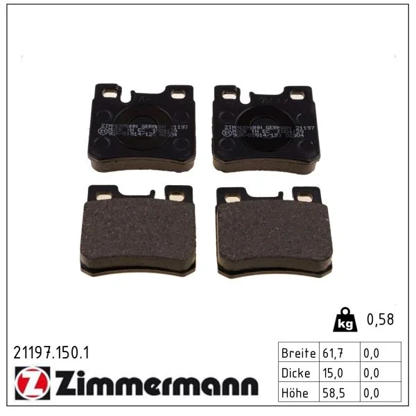 Sada brzdových destiček, kotoučová brzda ZIMMERMANN 21197.150.1