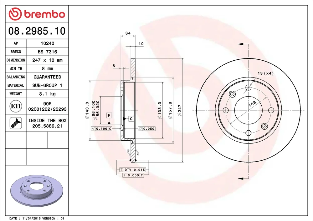 Brzdový kotouč BREMBO 08.2985.10