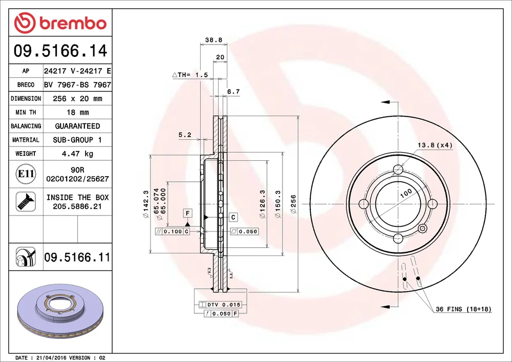 Brzdový kotouč BREMBO 09.5166.11